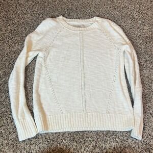 LOFT Cream Knit Sweater Long Sleeve Crew‎ Neck Women's Size S